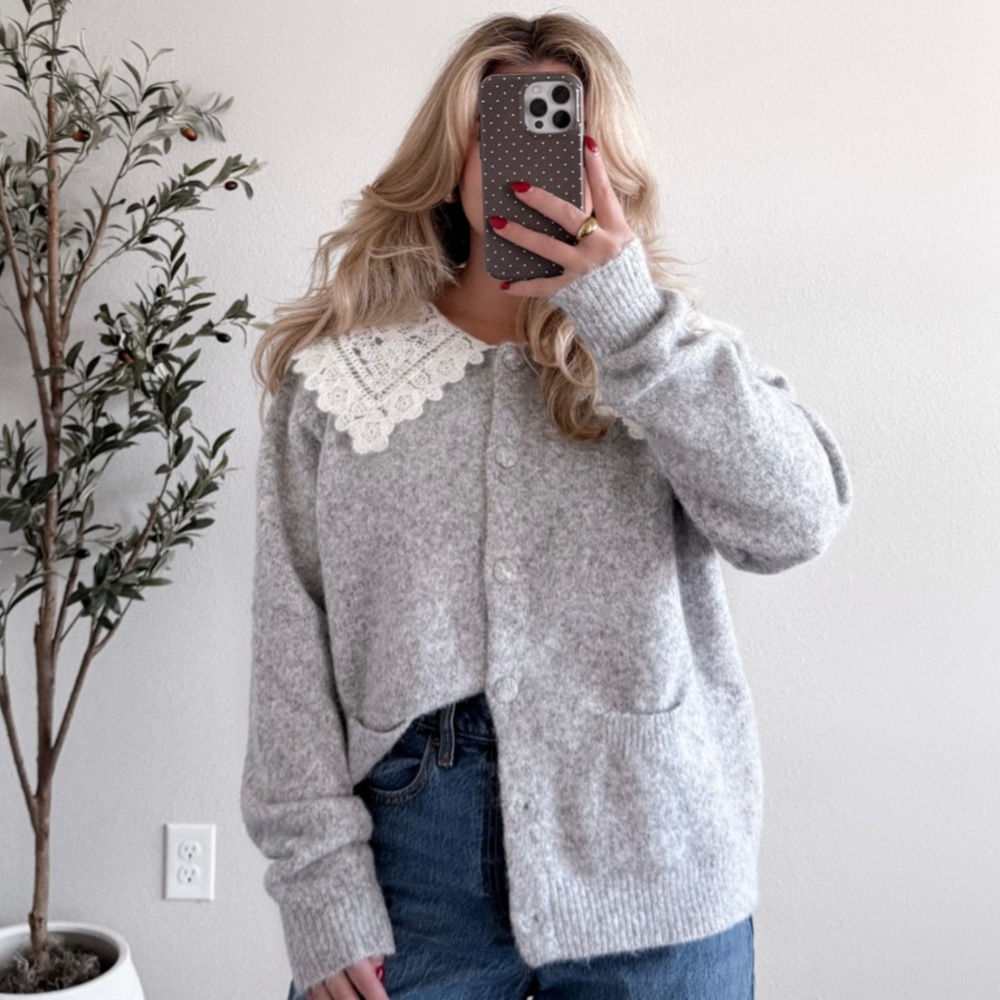 Gray Snow Angel Collared Sweater